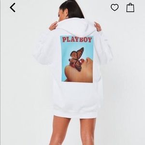 Playboy X Missguided White Butterfly Hoodie Dress